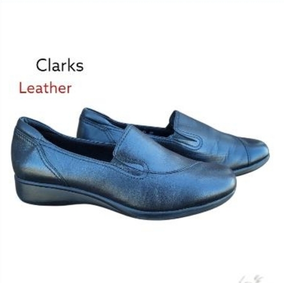 Clarks Shoes - Clarks Leather Slip On May Poppy Black Loafer Casual Dress Oxford Shoe Women 11